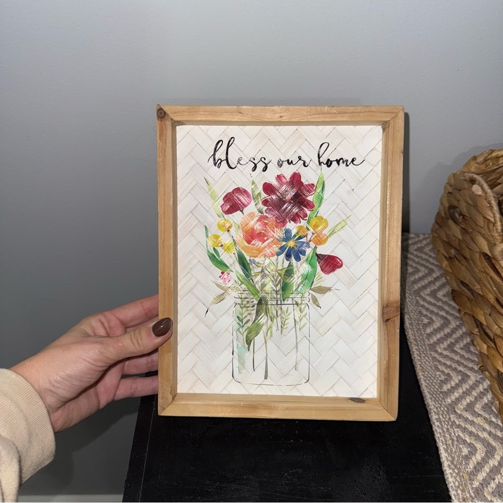 Floral 'Bless Our Home' Framed Wall Art